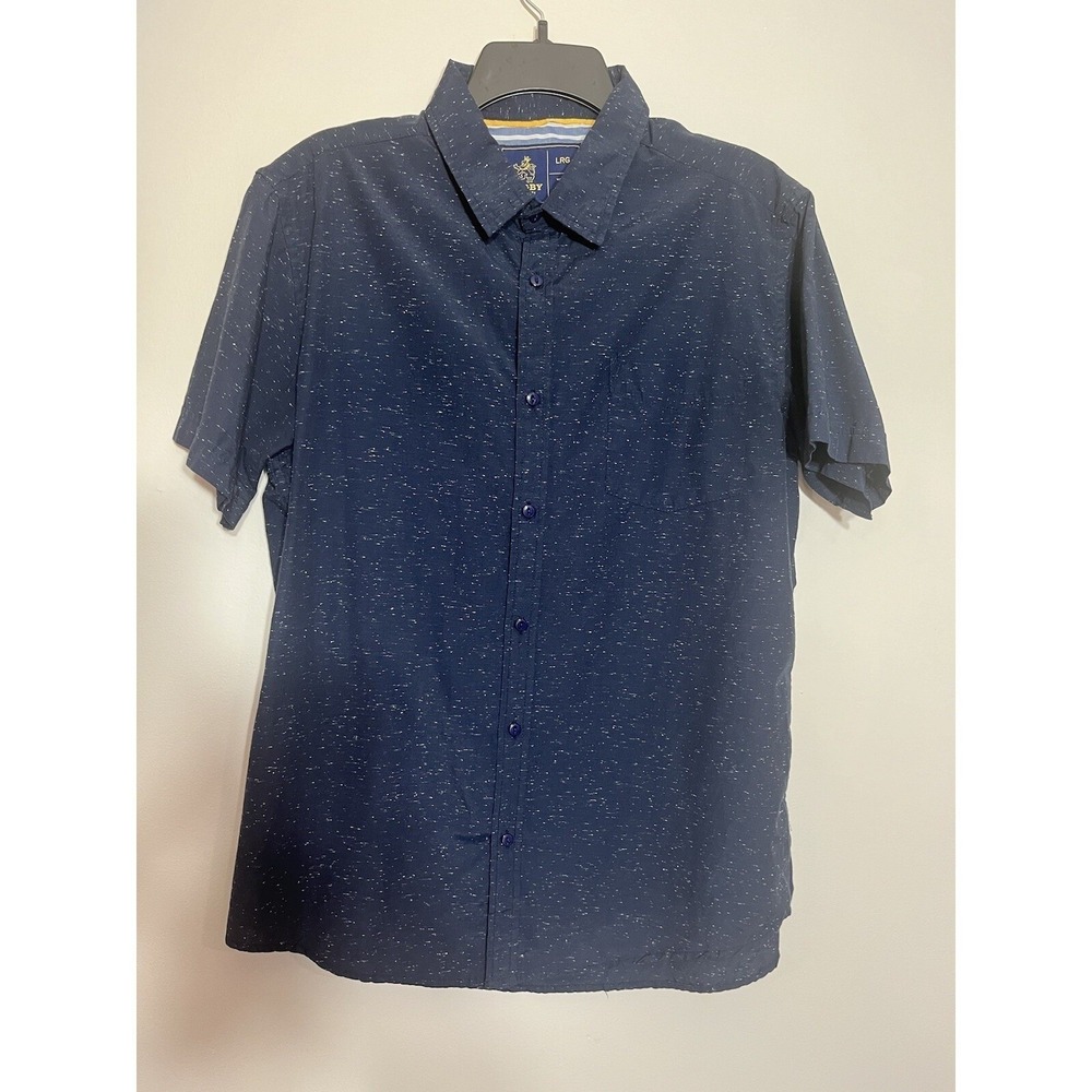 Rugby University Shirt‎ Mens Large Navy Blue Button Down Cotton Short Sleeve